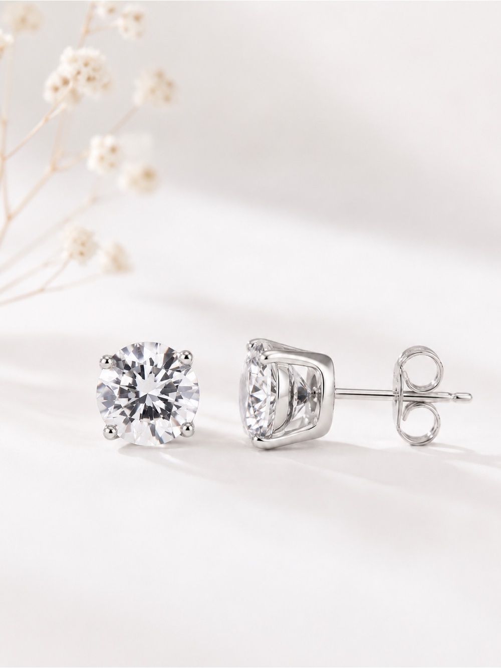Stainless Steel CZ Stud Earrings Waterproof Hypoallergenic
